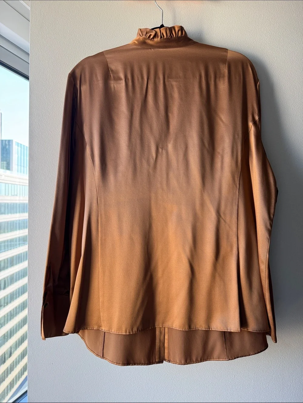 Lafayette 148 New York Ruffled Satin Blouse - Copper Brown - Picture 3 of 5